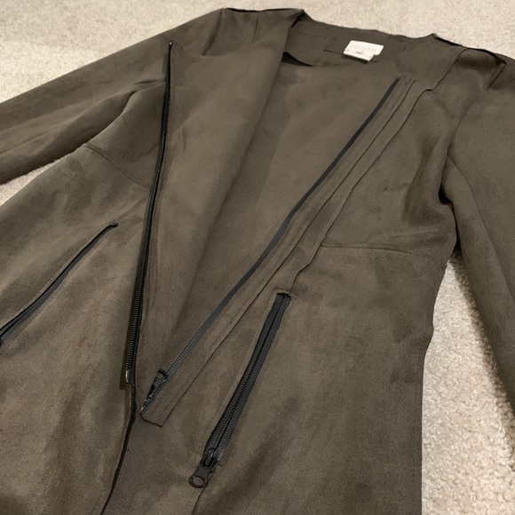 Olive Green Vegan Suede Jacket - Picture 3 of 8